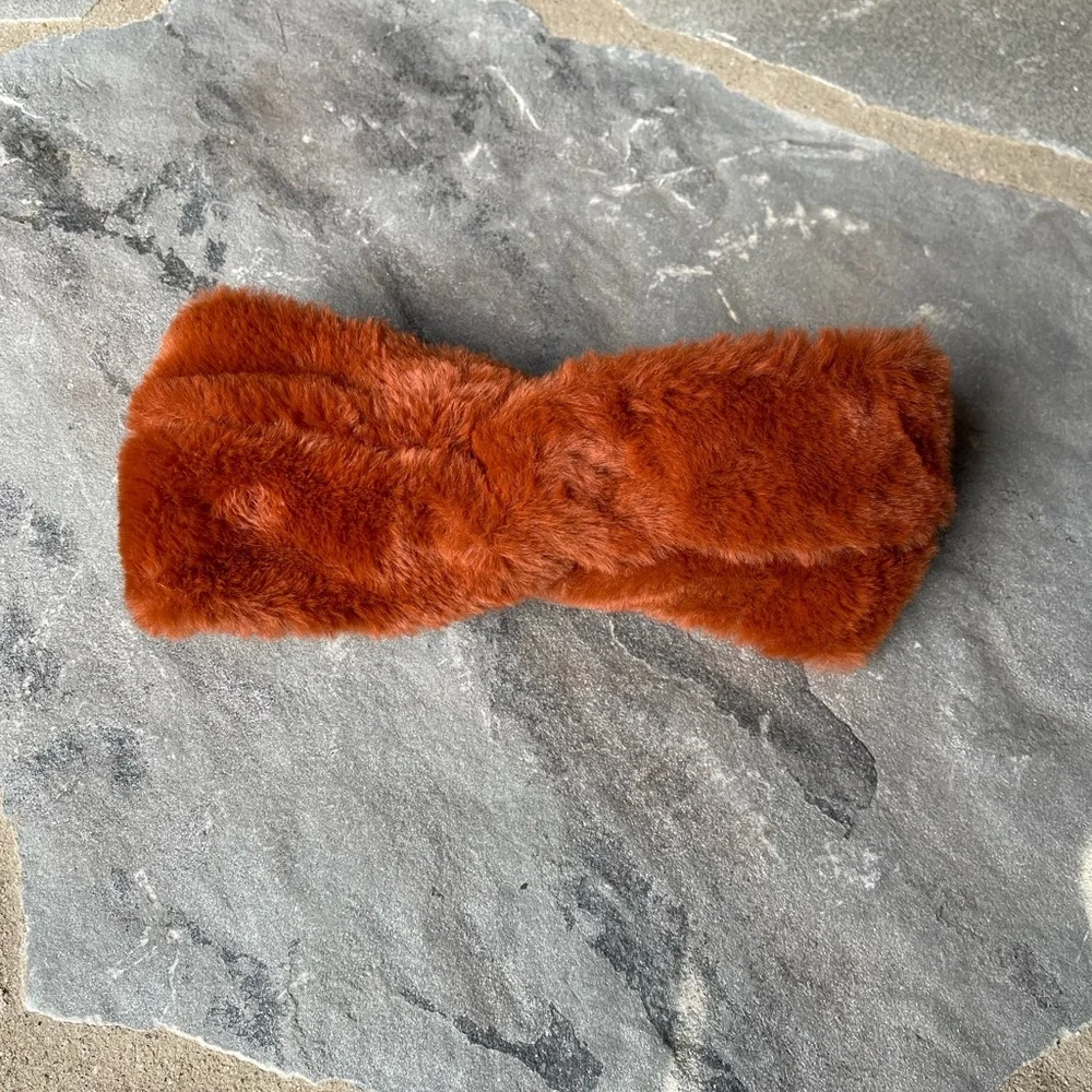 Faux Fur Twist Ear Warmers-Rust